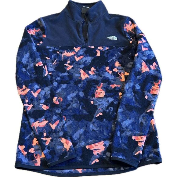 The North Face Womens Sweatshirt Fleece Pattern Orange S Pullover Quarter Zip‎ - Picture 1 of 6